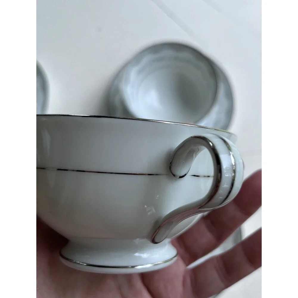 Set of 2 Vintage Noritake 6243 Margaret Tea Cup & Saucer Japan Silver Trim